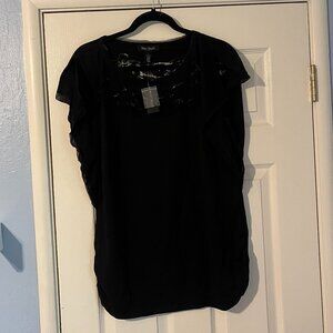 NWT White House Black Market, Black Embroidered Lace Tee